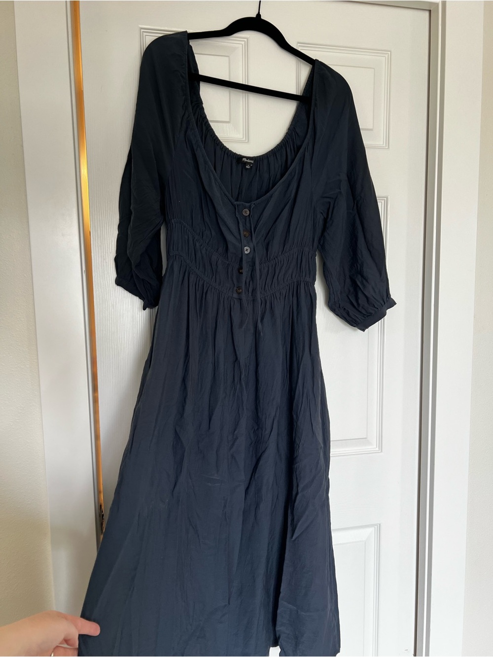Madewell Scoop Neck Button-Front Dress dark navy